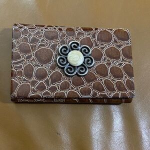 Brown Embossed with Flower Accent Business Card Holder